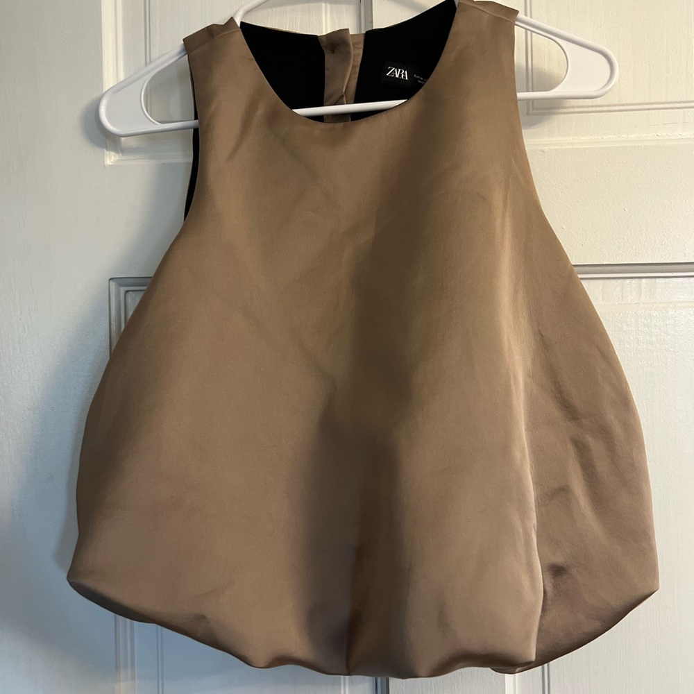 Zara Tan Sleeveless Boxy Tank Top